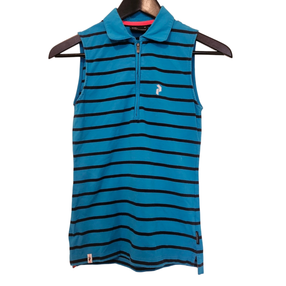 Peak Performance Blue and Black Striped Sleeveless Polo Top